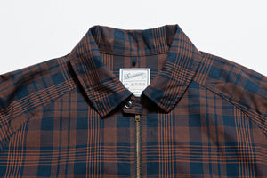 "Jackson" High Density Cotton Anorak Shirt in Navy x Brown