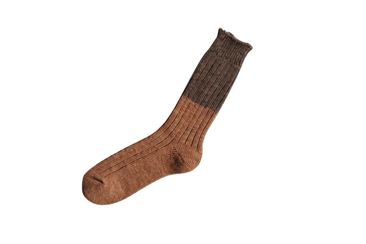 Wool Cotton Slab Socks in Brown - Tempo