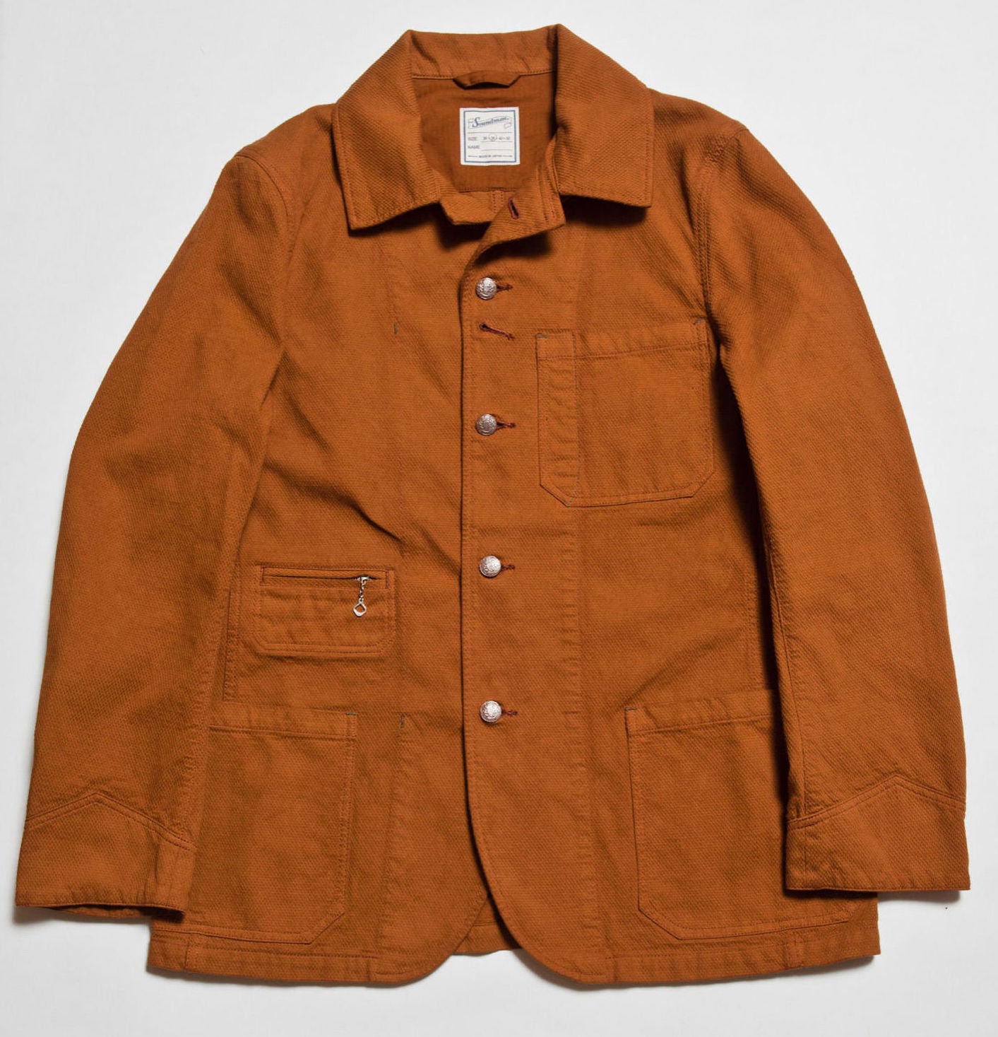 “Birmingham" Cotton Sashiko Coverall Jacket in Brick Overdye - Tempo