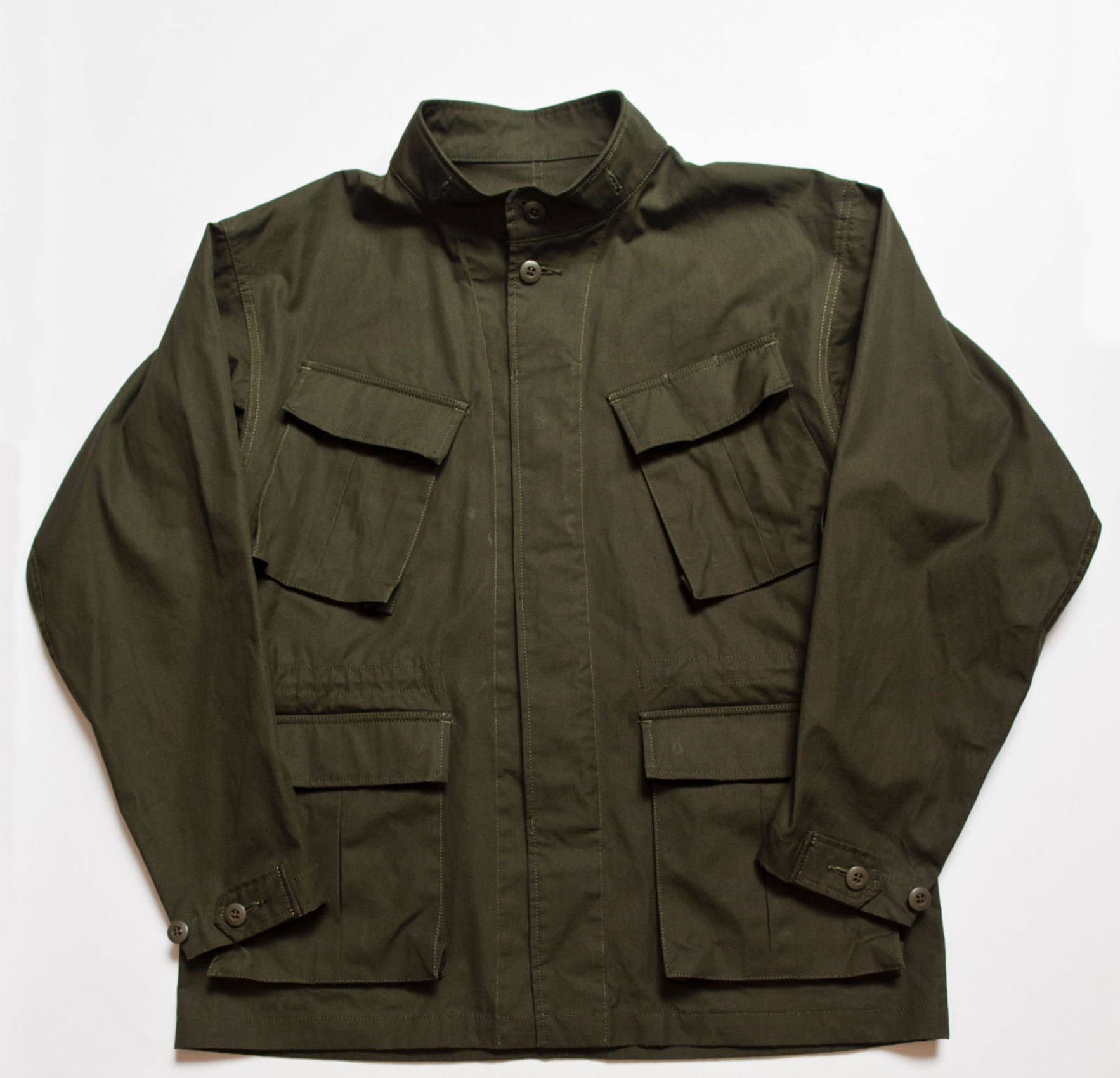 "Nowwood" High Density Water-Repellant Cotton Poplin Parka in Army Green - With Detachable Hood
