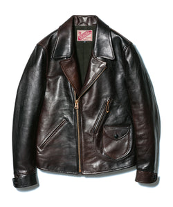 Vegetable Tanned Hand-Dyed Horsehide D-Pocket Double Riders Jacket in Black (HR-56) - Tempo