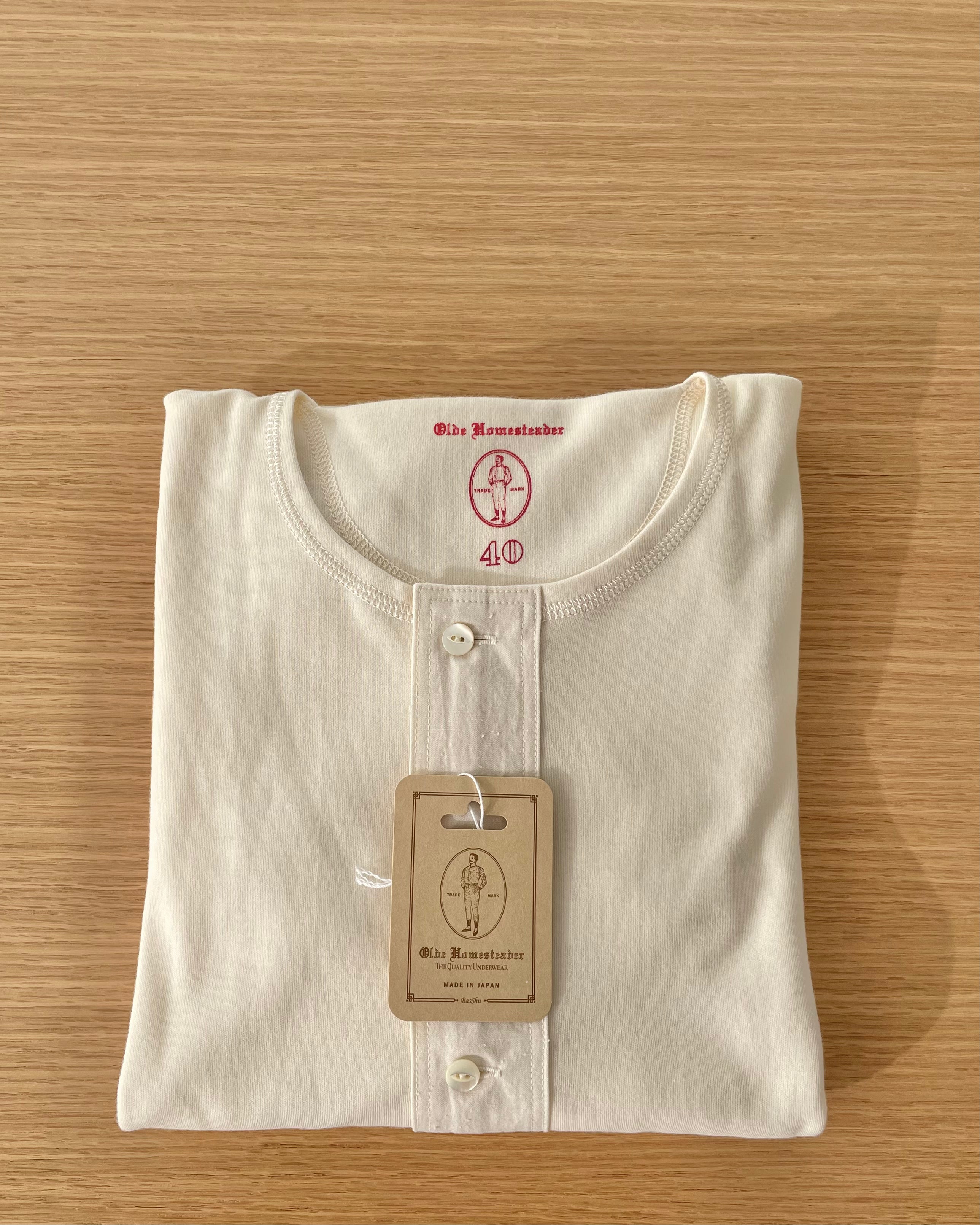 US001 Henley Neck Long Sleeve in Ivory - Tempo