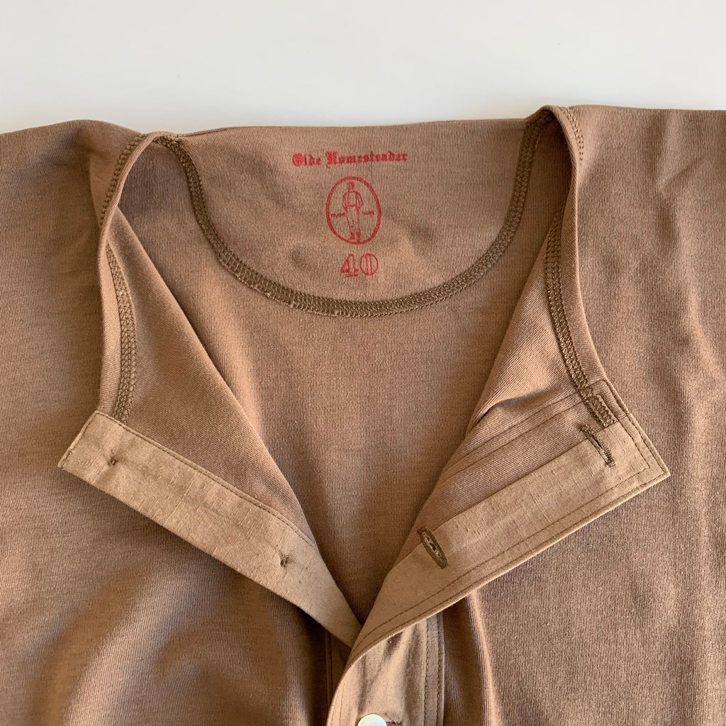 US001 Henley Neck Long Sleeve in Rustic Brown - Tempo