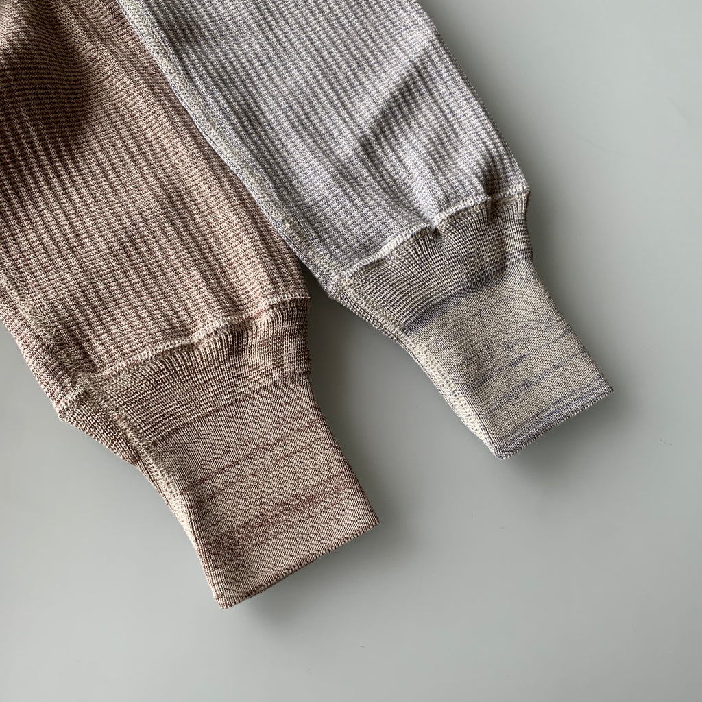 US001 Swedish Army Rib Henley Neck Long Sleeve in Mottled Light Blue - Tempo