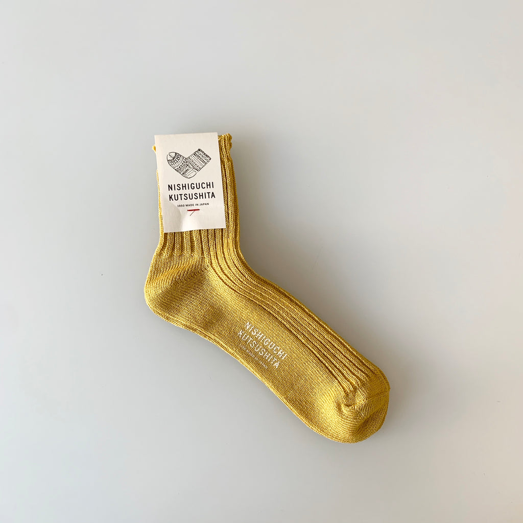 Linen Ribbed Socks in Yellow