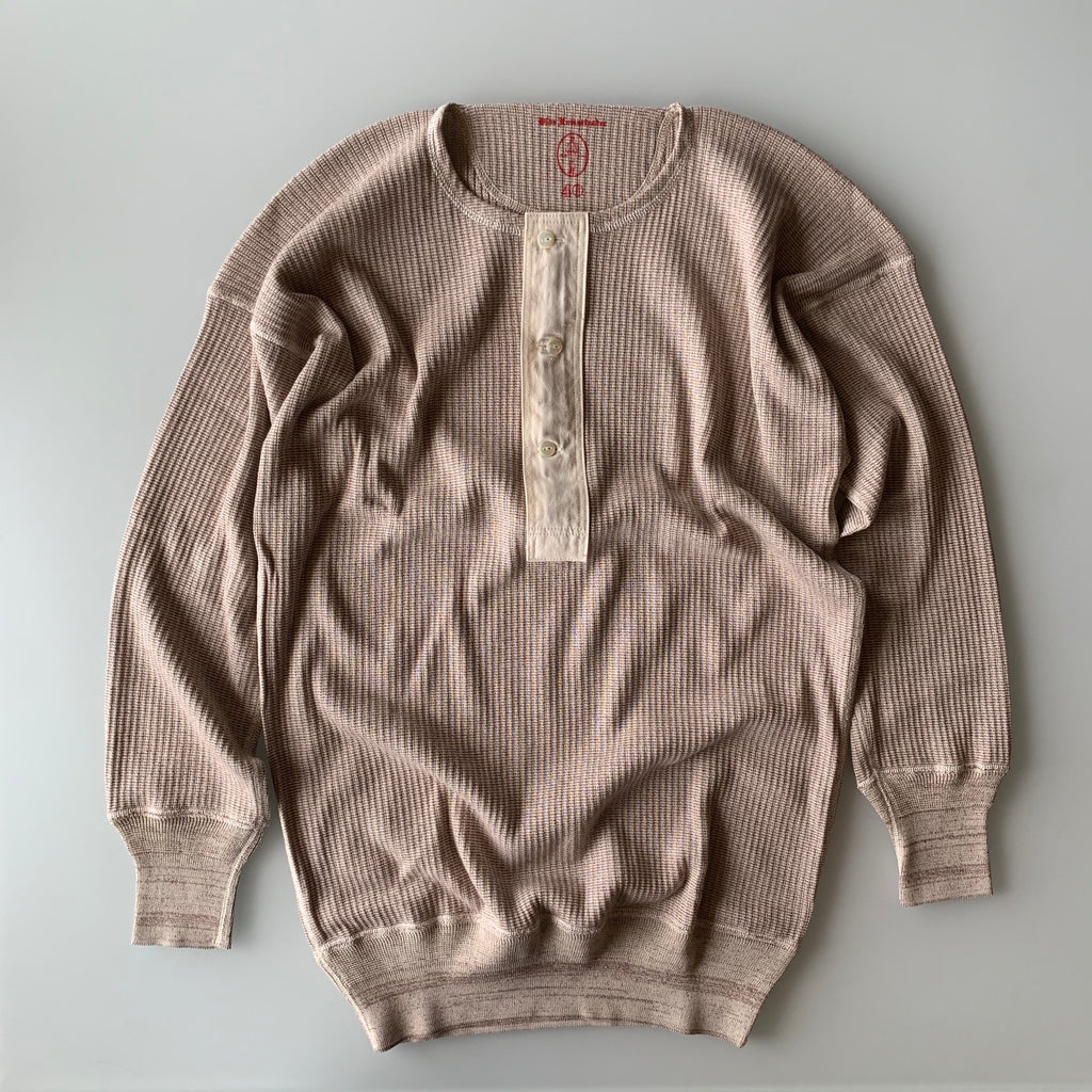 US001 Swedish Army Rib Henley Neck Long Sleeve in Mottled Light Plum - Tempo