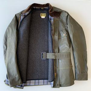 BMC 'British Motorcycle Jacket' in Khaki Green Water Repellant Waxed Cotton with Wool Vest Liner