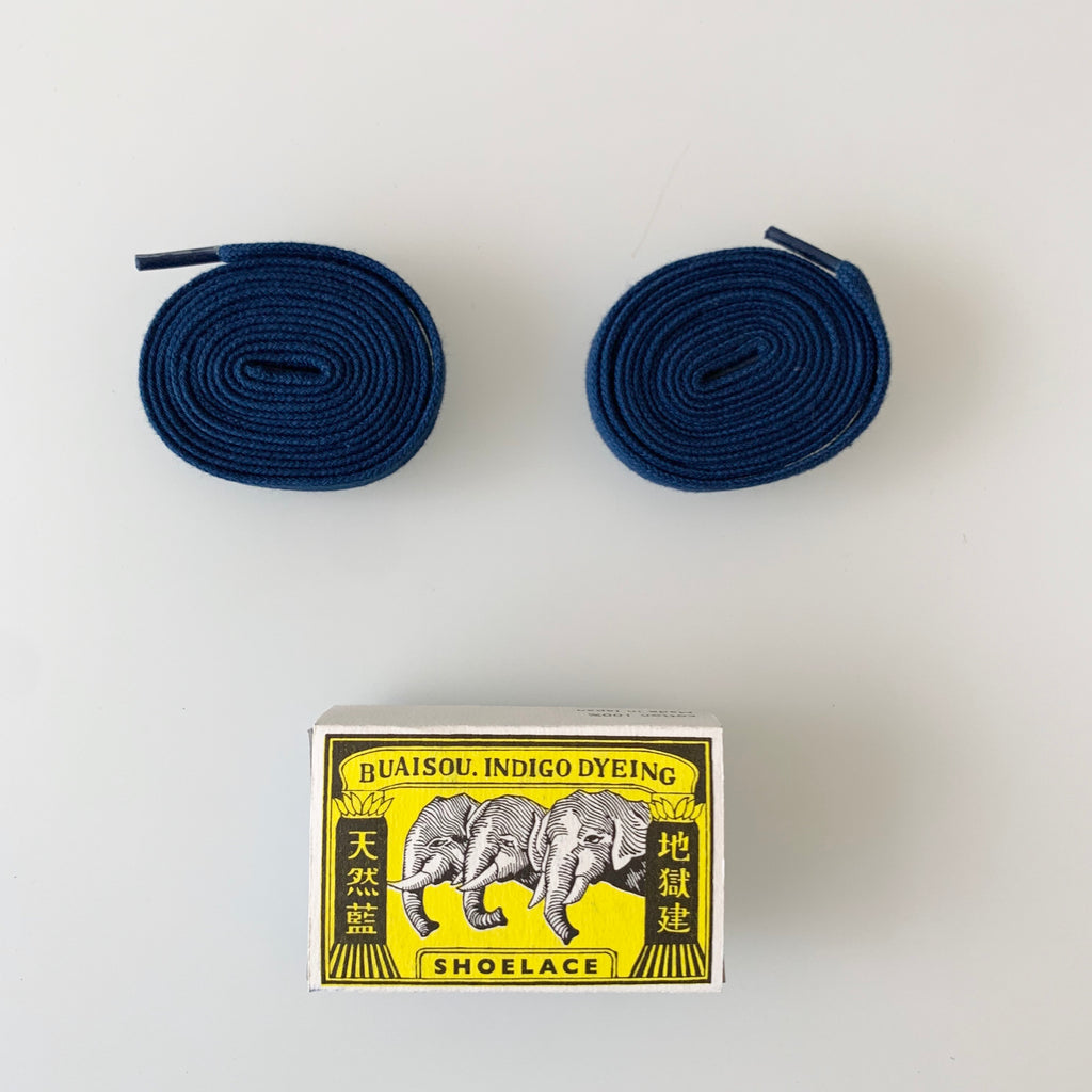 Flat Shoelaces - Indigo  - Sukumo Natural Indigo Hand-Dyed - Tempo