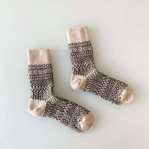 Wool Jacquard Socks in Oatmeal - Tempo