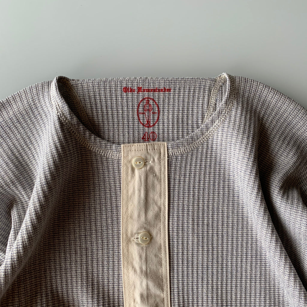 US001 Swedish Army Rib Henley Neck Long Sleeve in Mottled Light Blue - Tempo