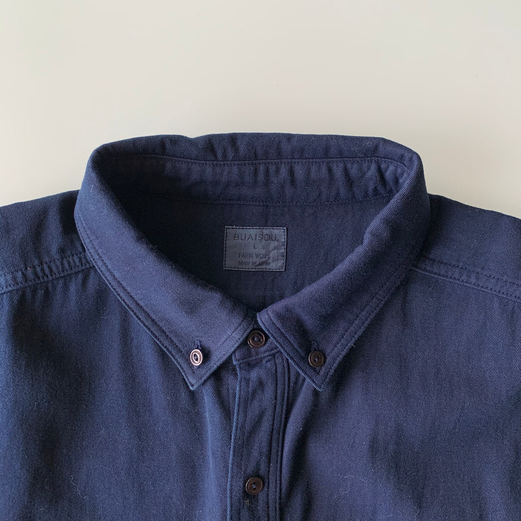 Work Shirt - Dark Indigo - 2x2 Cotton Twill Weave - Sukumo Natural Indigo Hand-Dyed - Tempo