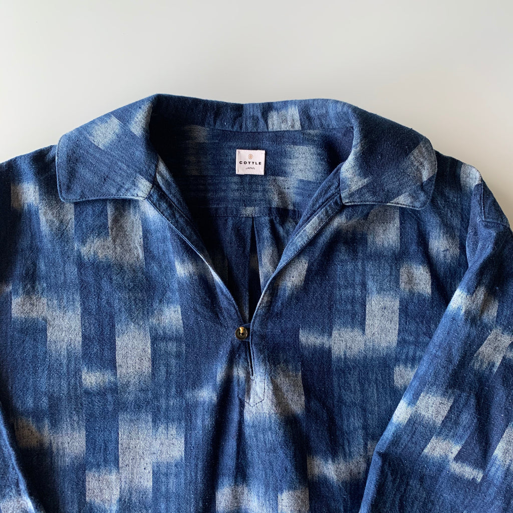 Atelier Smock Shirt - Bingo Fushiori - Aki-Kasuri Indigo loop - Tempo