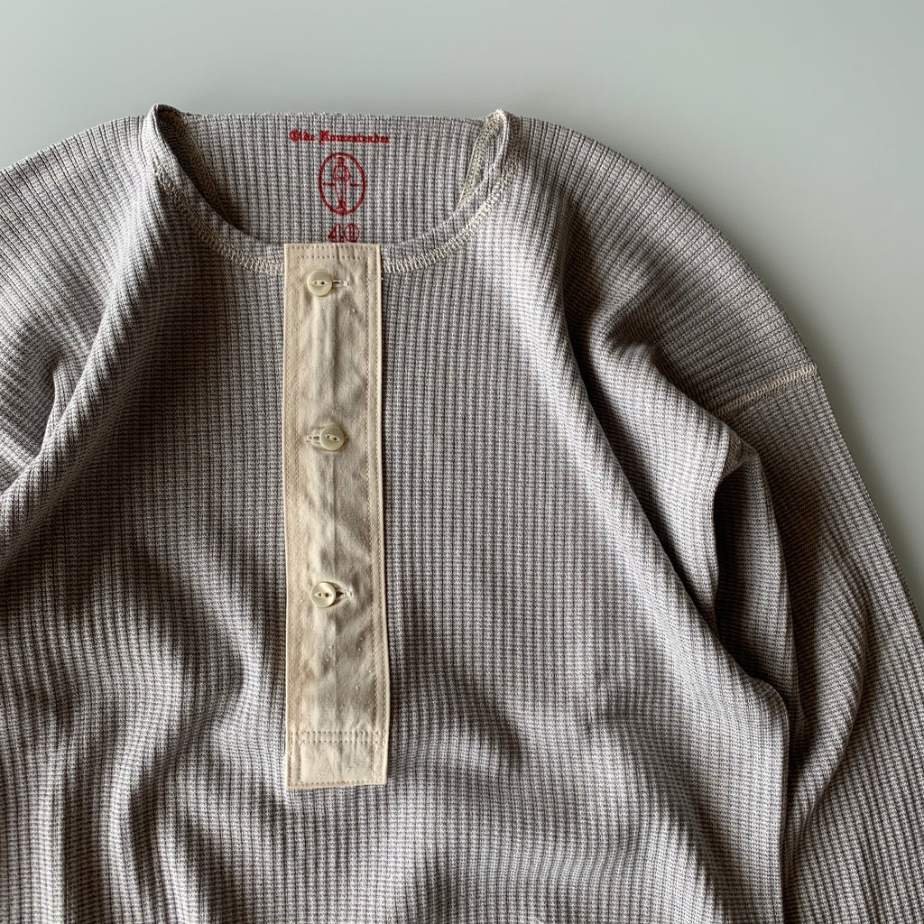 US001 Swedish Army Rib Henley Neck Long Sleeve in Mottled Light Blue - Tempo