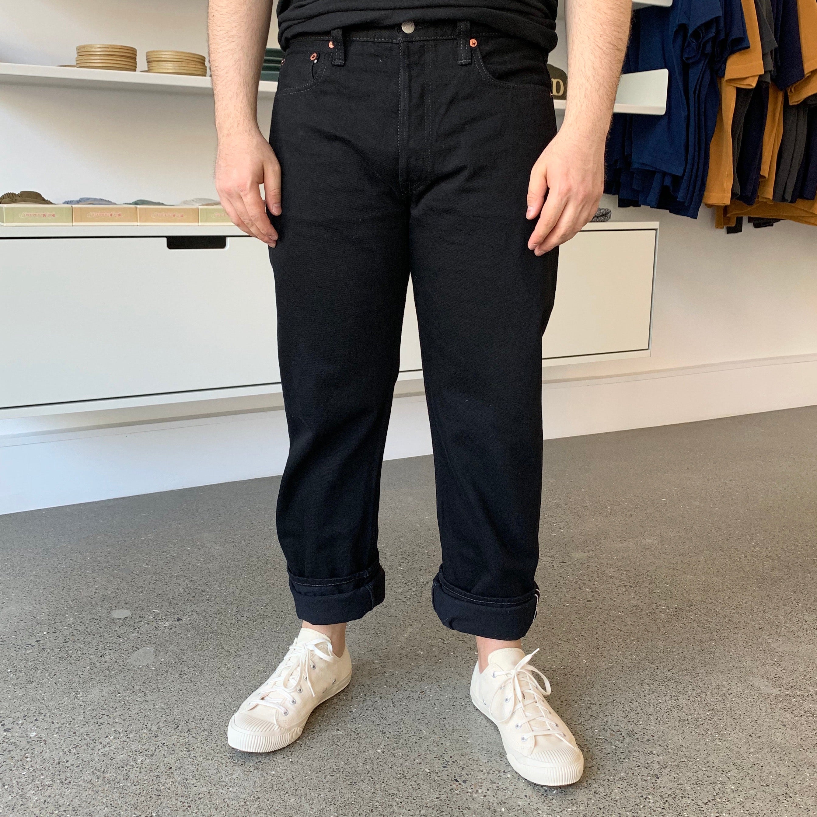 New Straight Denim Solid Black 13.75oz Selvedge  - 1108BK - Tempo