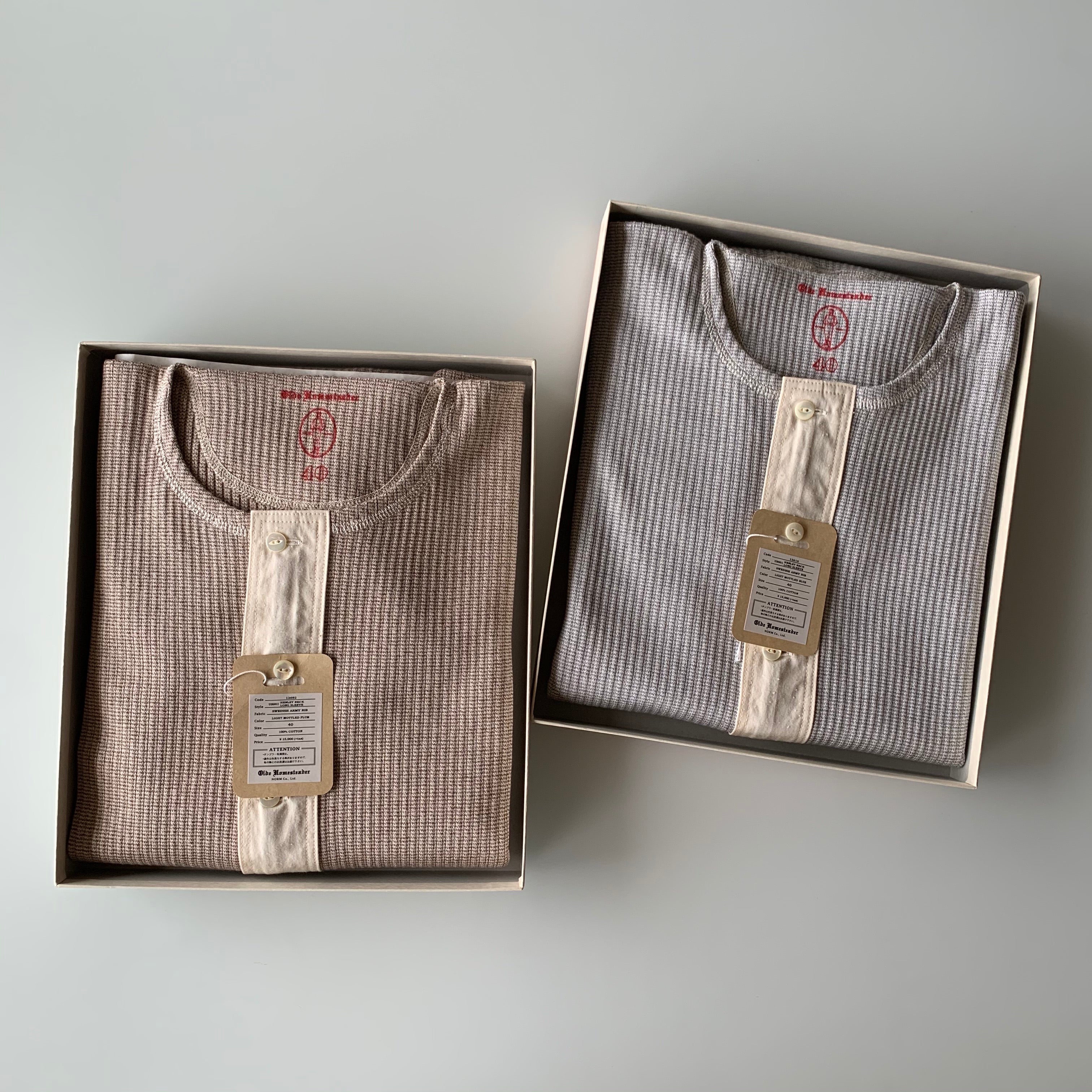 US001 Swedish Army Rib Henley Neck Long Sleeve in Mottled Light Blue - Tempo