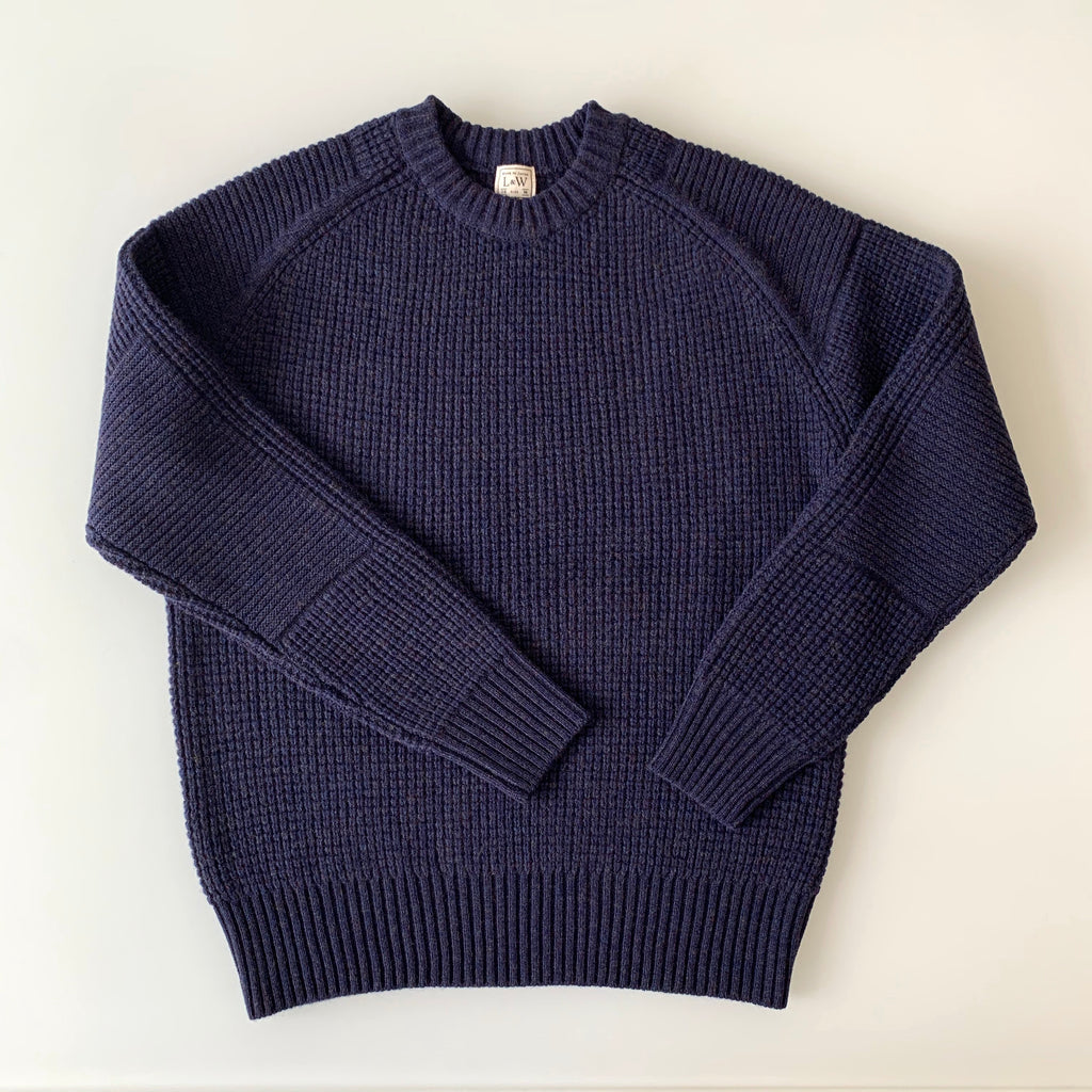 Merino Super Lamb Big Waffle Command Sweater in Ash Navy - Tempo