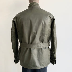 BMC 'British Motorcycle Jacket' in Khaki Green Water Repellant Waxed Cotton with Wool Vest Liner