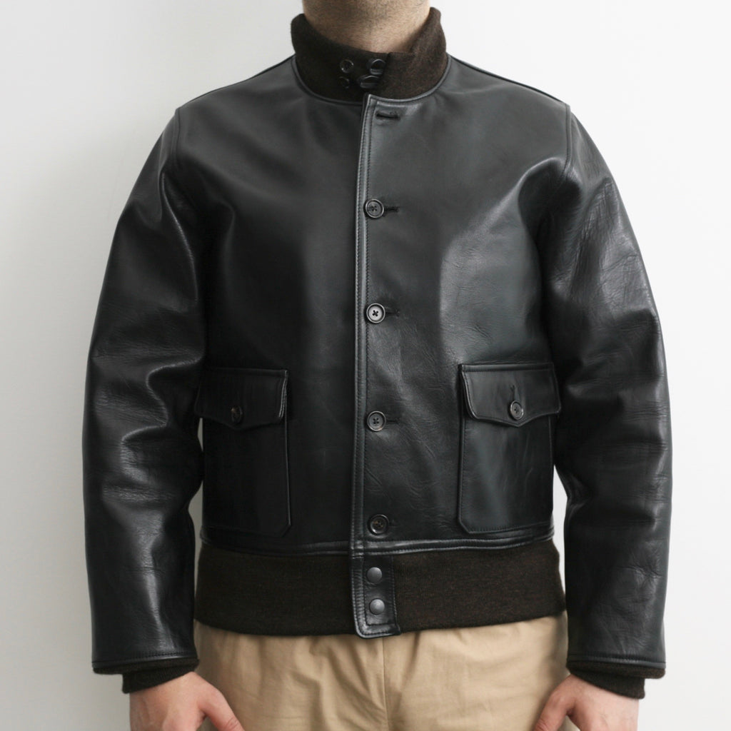 Tea Core Aniline Horsehide (A-1) Flight Jacket in Black - Tempo