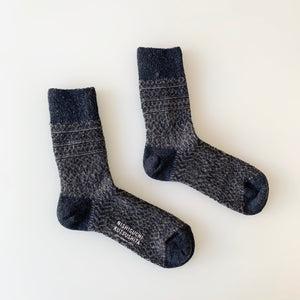 Wool Jacquard Socks in Navy - Tempo