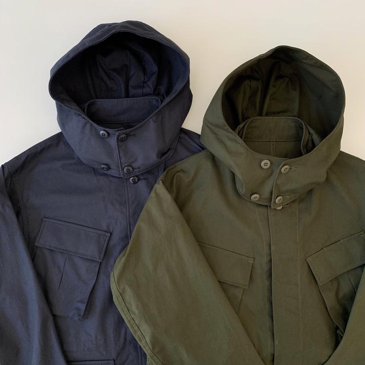 "Norwood" High Density Water-Repellant Cotton Poplin Parka in Navy - With Detachable Hood