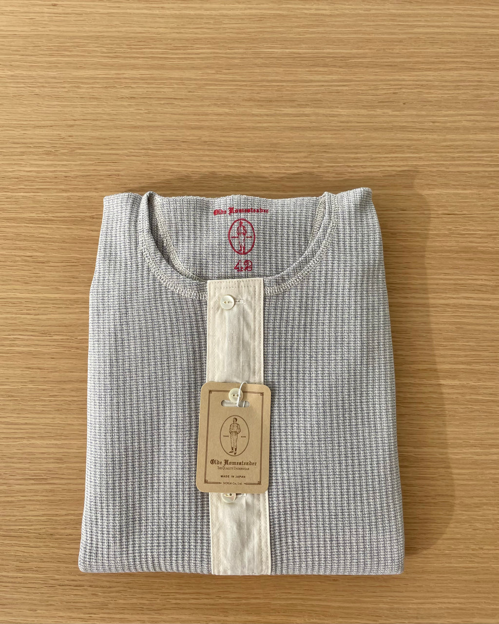 US001 Swedish Army Rib Henley Neck Long Sleeve in Mottled Light Blue - Tempo