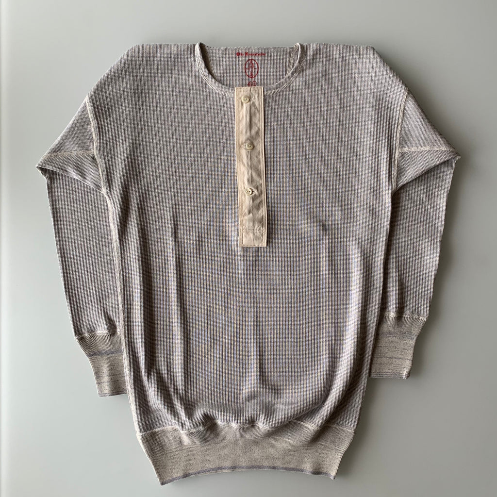 US001 Swedish Army Rib Henley Neck Long Sleeve in Mottled Light Blue - Tempo
