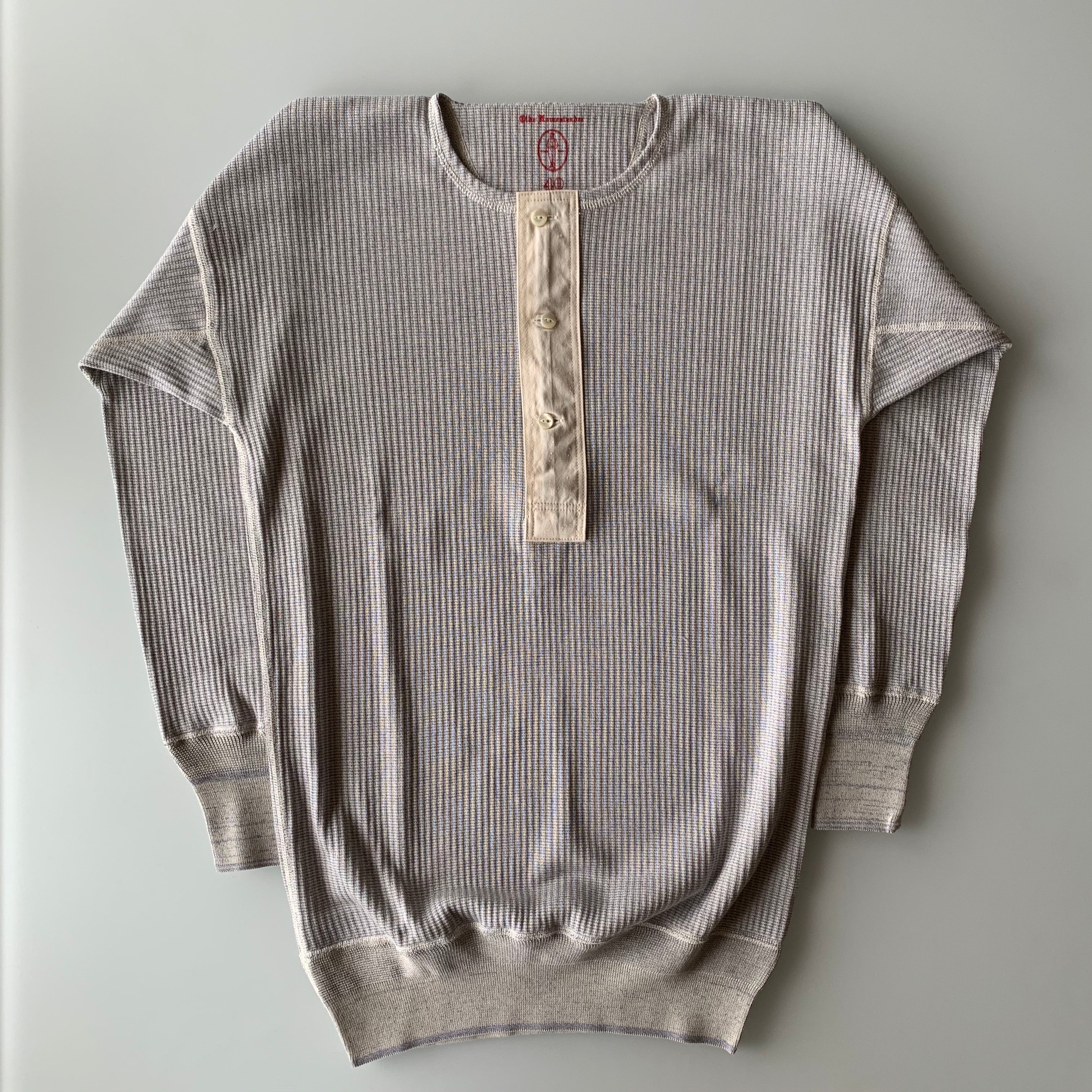 US001 Swedish Army Rib Henley Neck Long Sleeve in Mottled Light Blue - Tempo