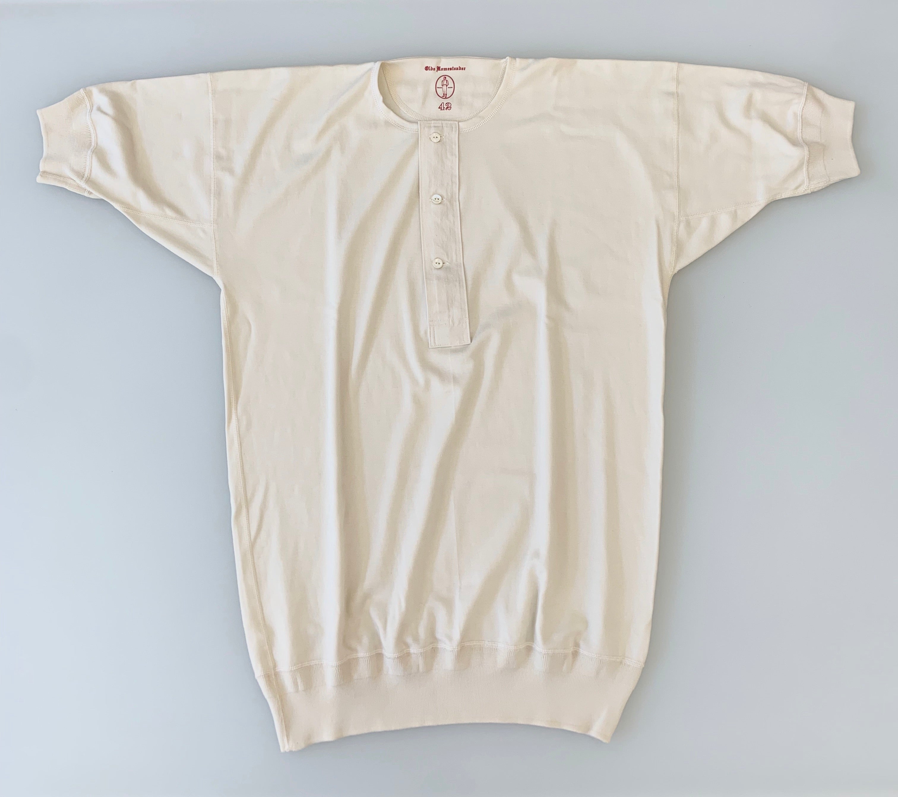 US002 Henley Neck Short Sleeve in Ivory - Tempo