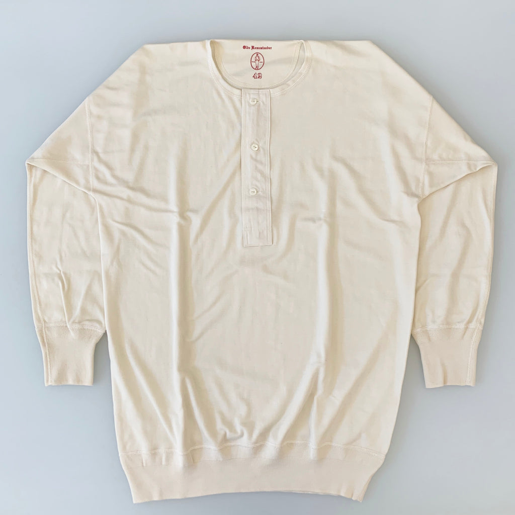 US001 Henley Neck Long Sleeve in Ivory - Tempo