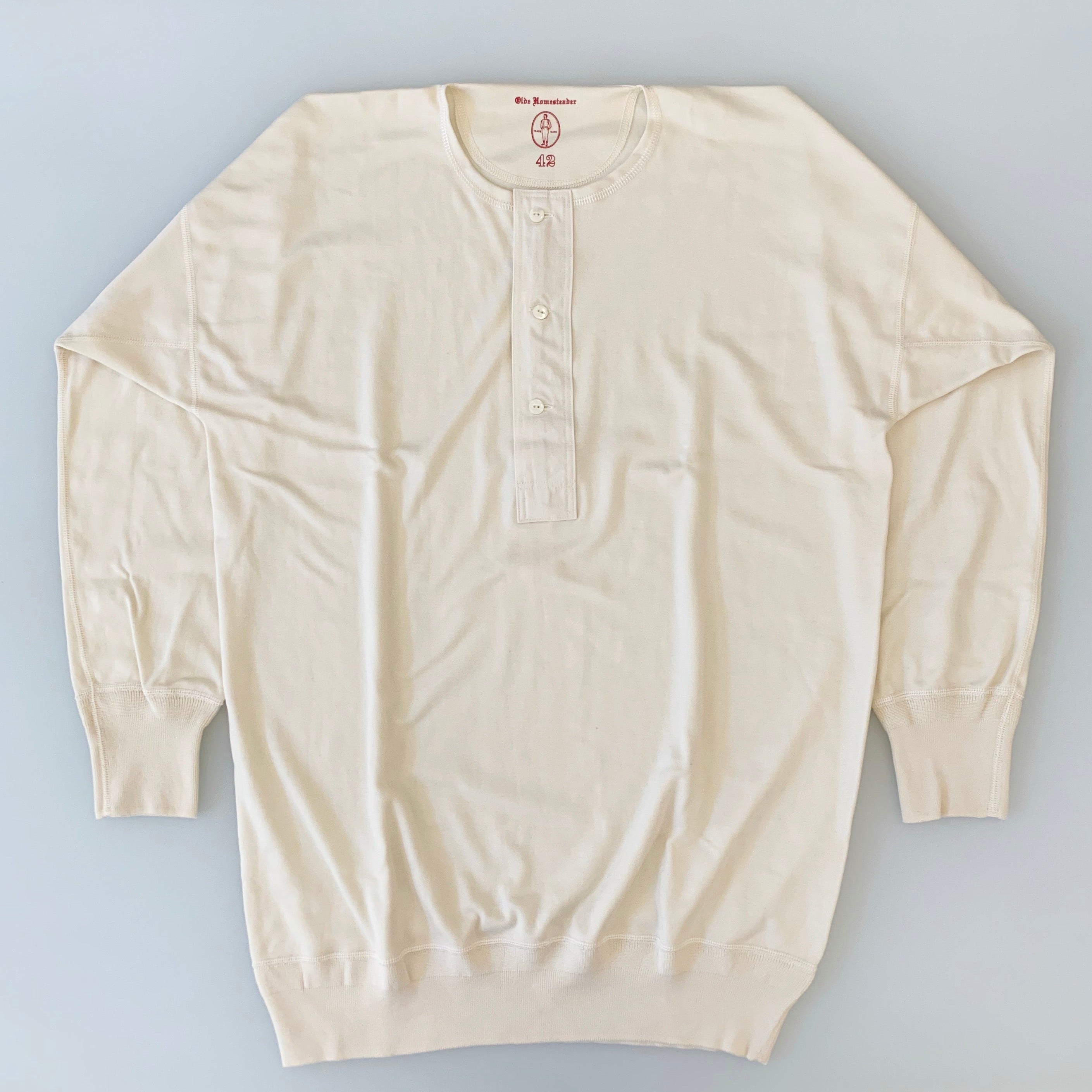 US001 Henley Neck Long Sleeve in Ivory - Tempo