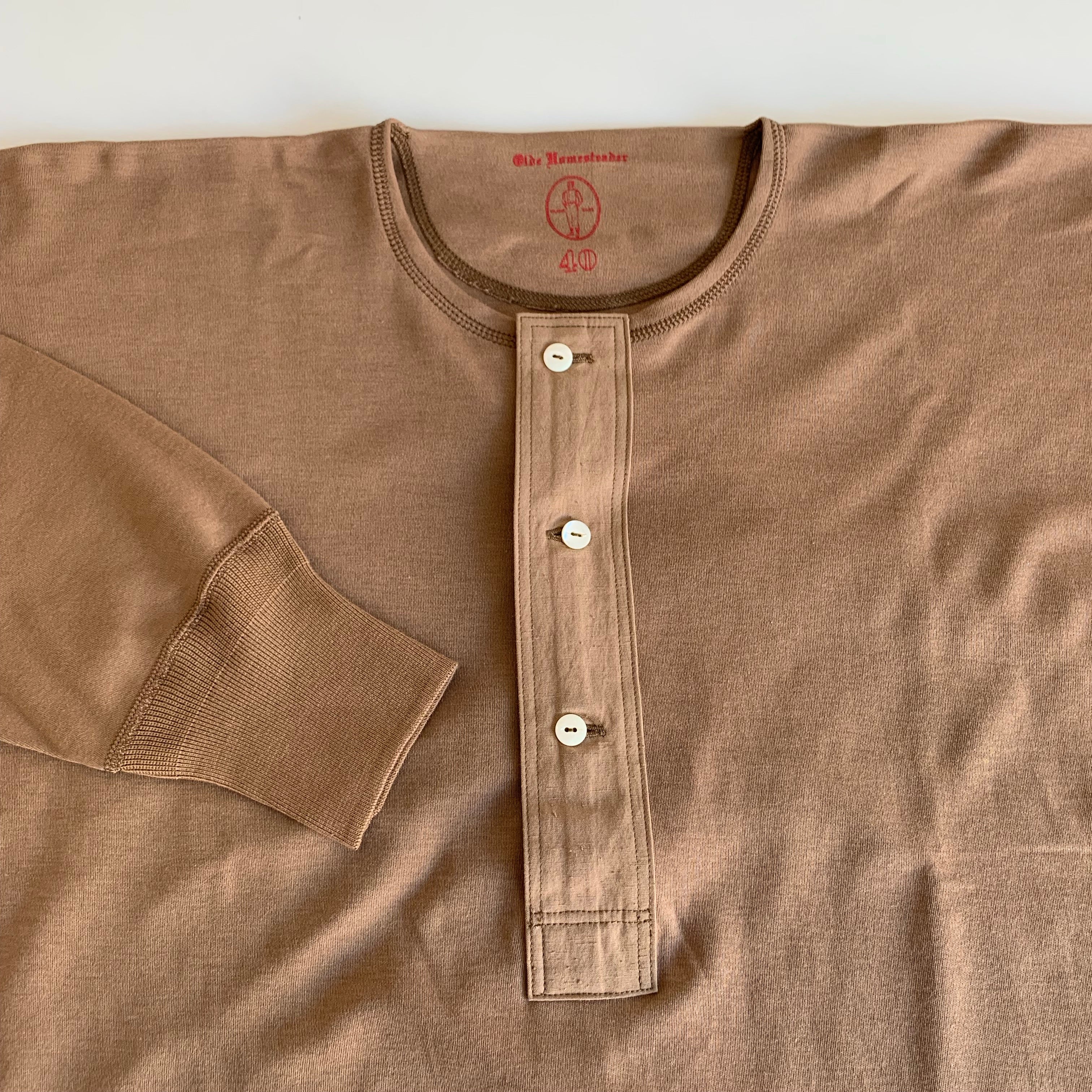 US001 Henley Neck Long Sleeve in Rustic Brown - Tempo