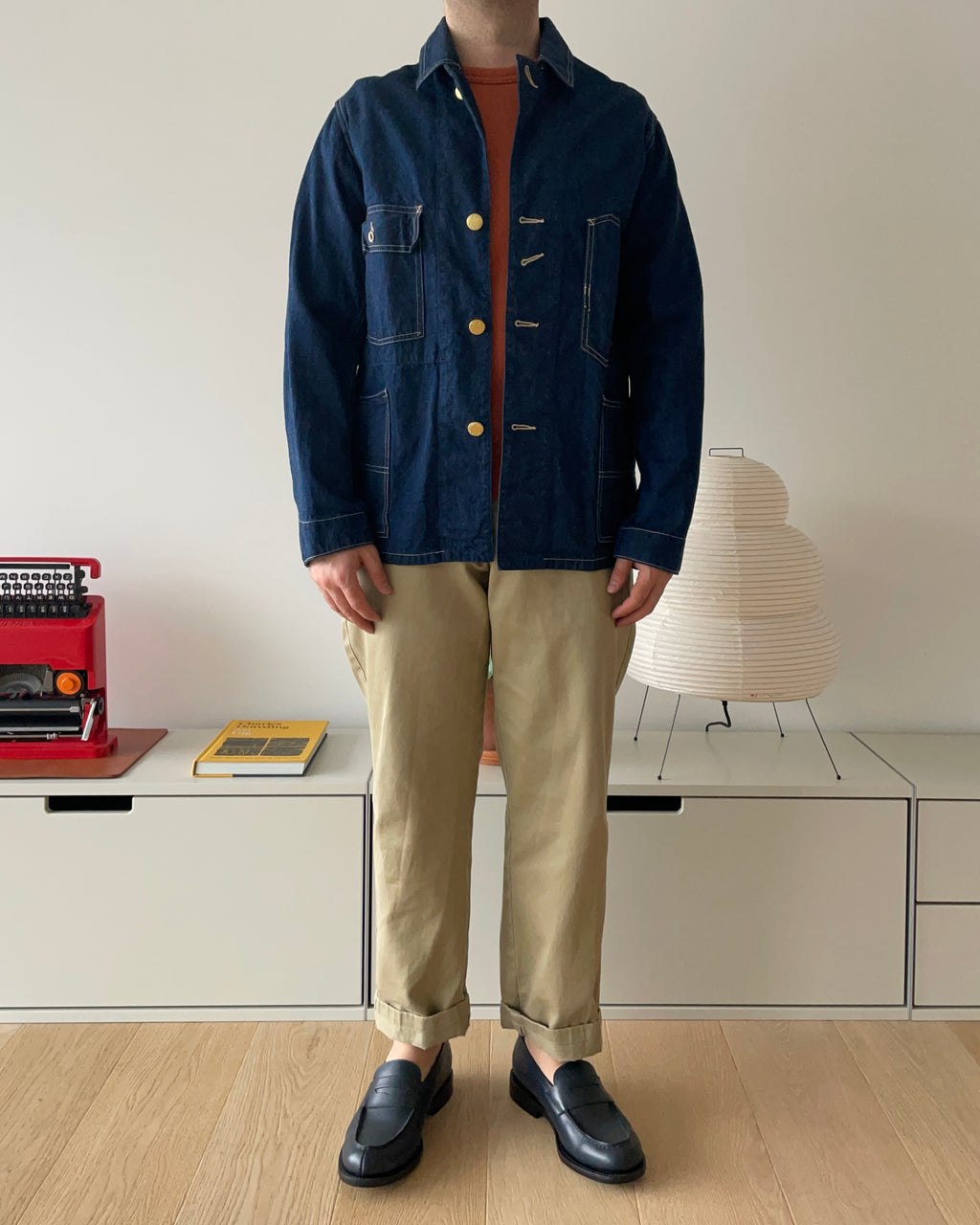 Lightweight Coverall Jacket in 9.25oz Indigo Denim with Removable Buttons - OW - Tempo