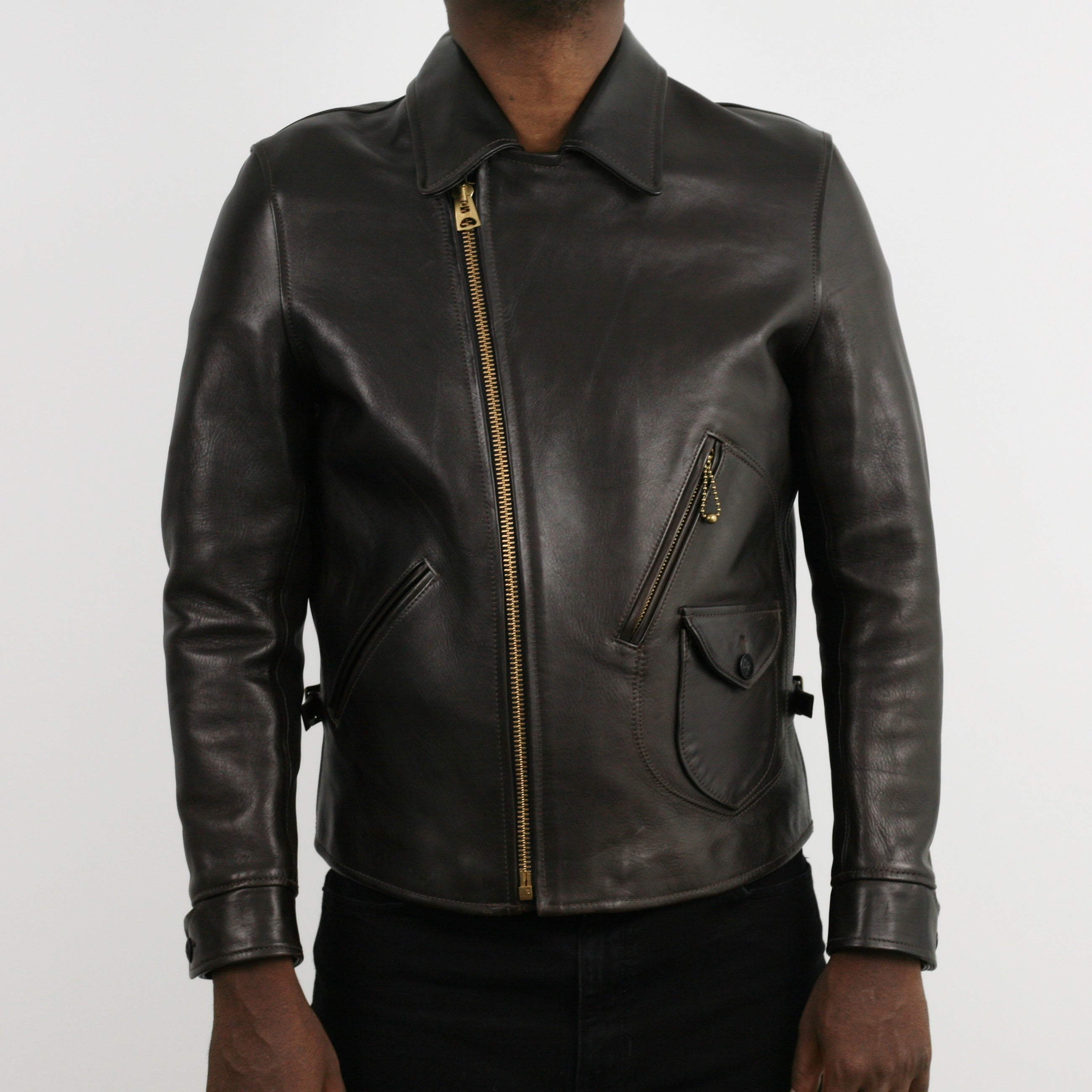 Y'2 LEATHER Hand Dyed Horse Double Riders Jacket in Brown at TEMPO
