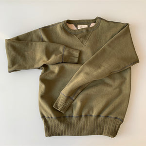 Double-V Set-In Sleeve Tsuriami Loopwheel Mother Cotton Sweat Shirt in Olive