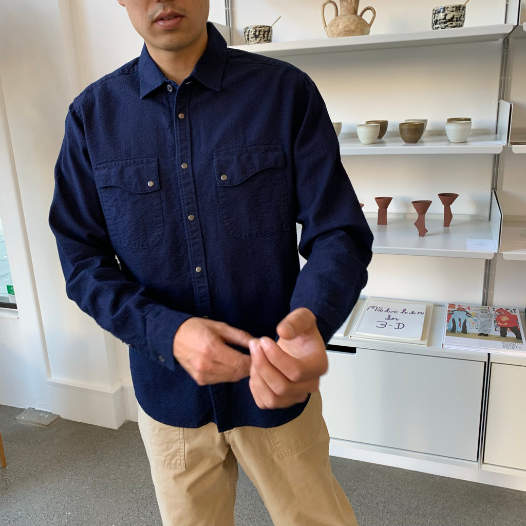 6oz Kuroki Double Indigo Dobby Seersucker Shirt - OW - Tempo