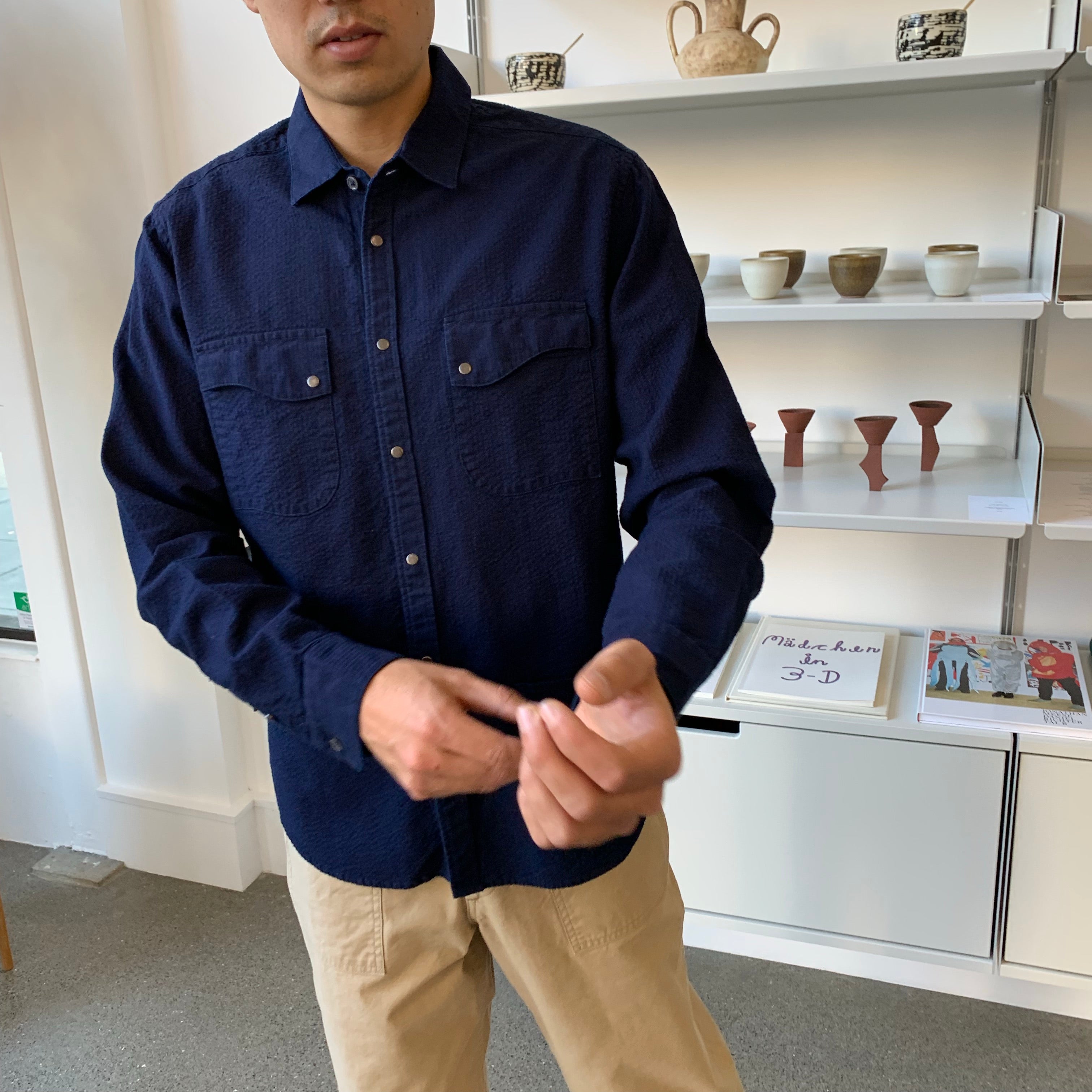6oz Kuroki Double Indigo Dobby Seersucker Shirt - OW - Tempo