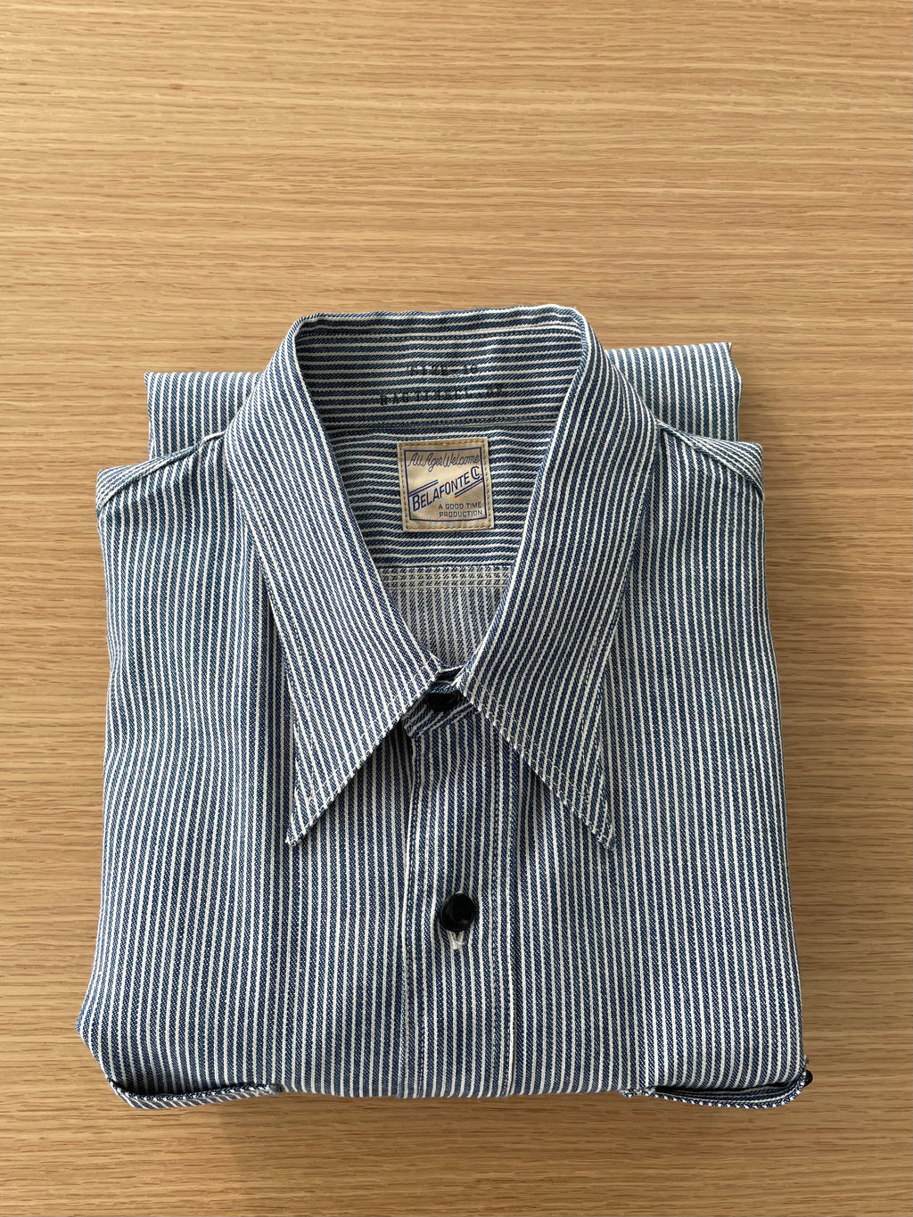 Ragtime Hickory Stripe Triple Stitch Cotton Shirts in Blue - Tempo