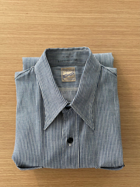 Ragtime Hickory Stripe Triple Stitch Cotton Shirts in Blue – Tempo