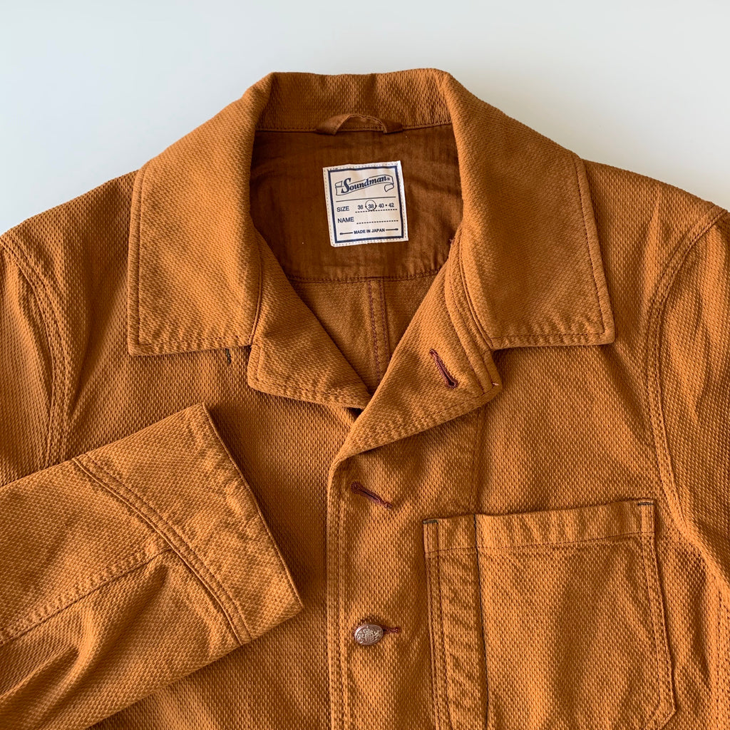 “Birmingham" Cotton Sashiko Coverall Jacket in Brick Overdye - Tempo