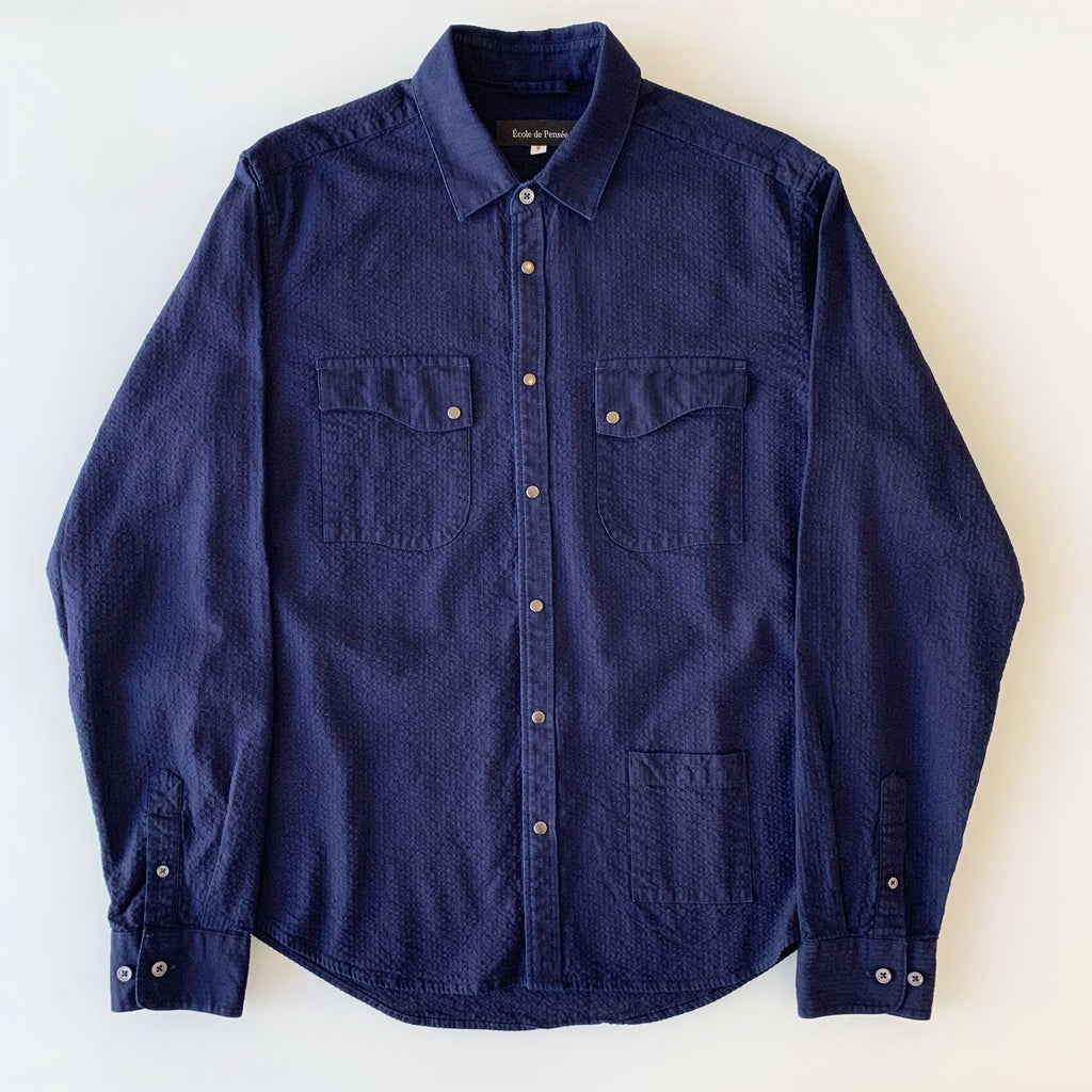 6oz Kuroki Double Indigo Dobby Seersucker Shirt - OW - Tempo