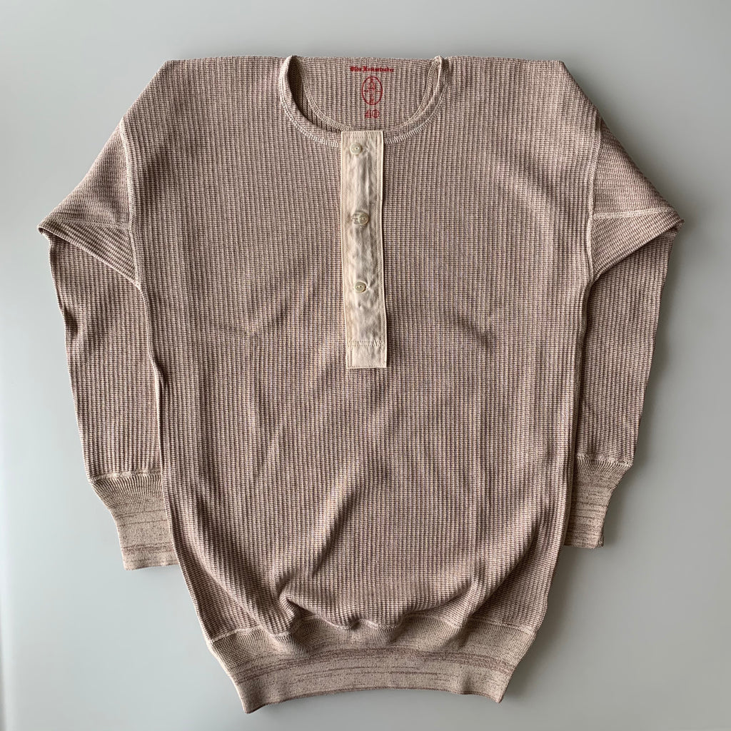 US001 Swedish Army Rib Henley Neck Long Sleeve in Mottled Light Plum - Tempo