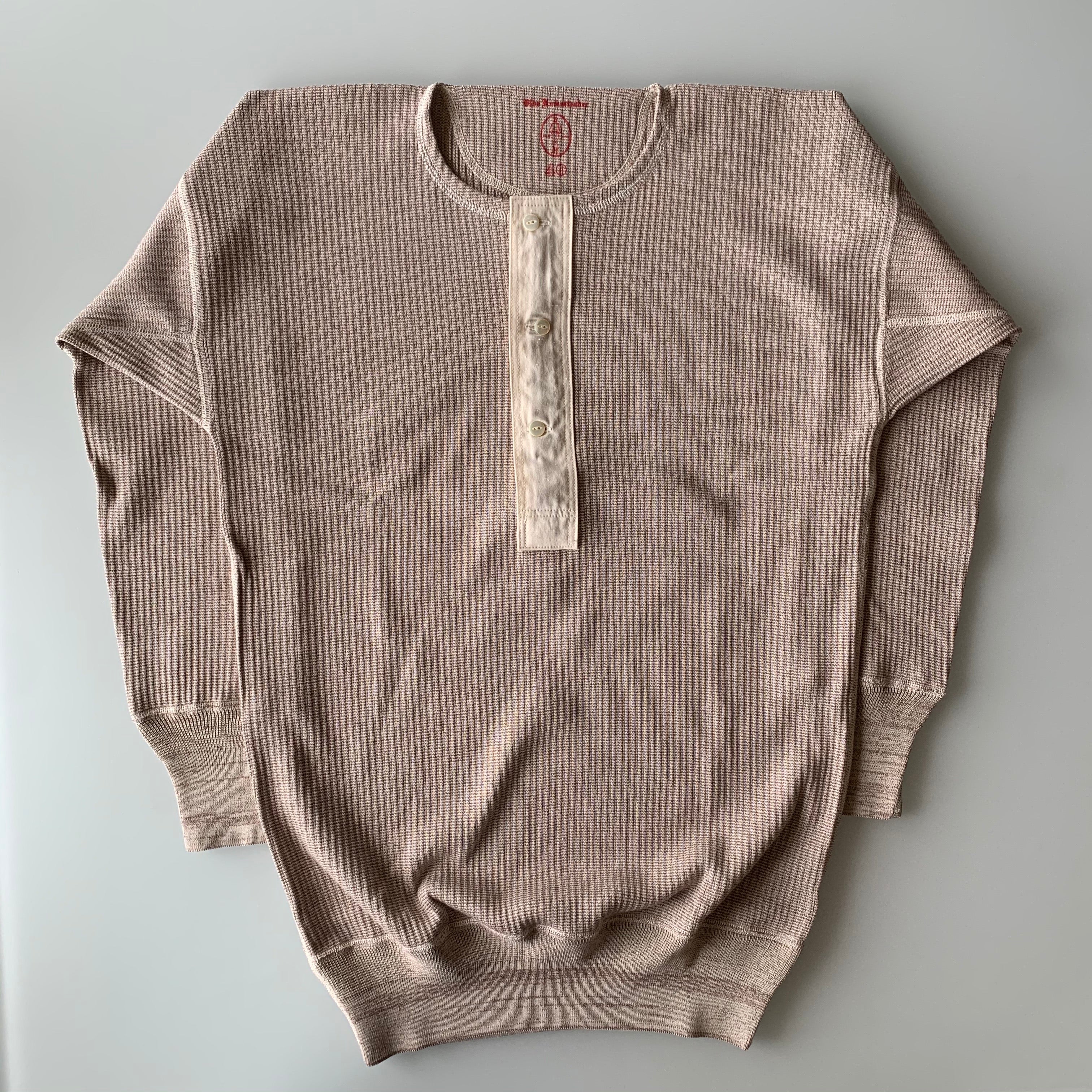 US001 Swedish Army Rib Henley Neck Long Sleeve in Mottled Light Plum - Tempo