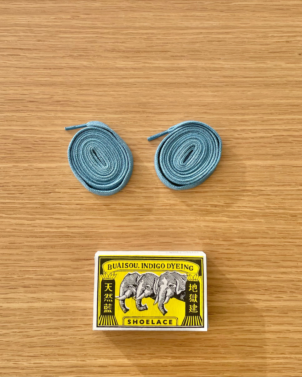 Flat Shoelaces - Light Indigo - Sukumo Natural Indigo Hand-Dyed - Tempo