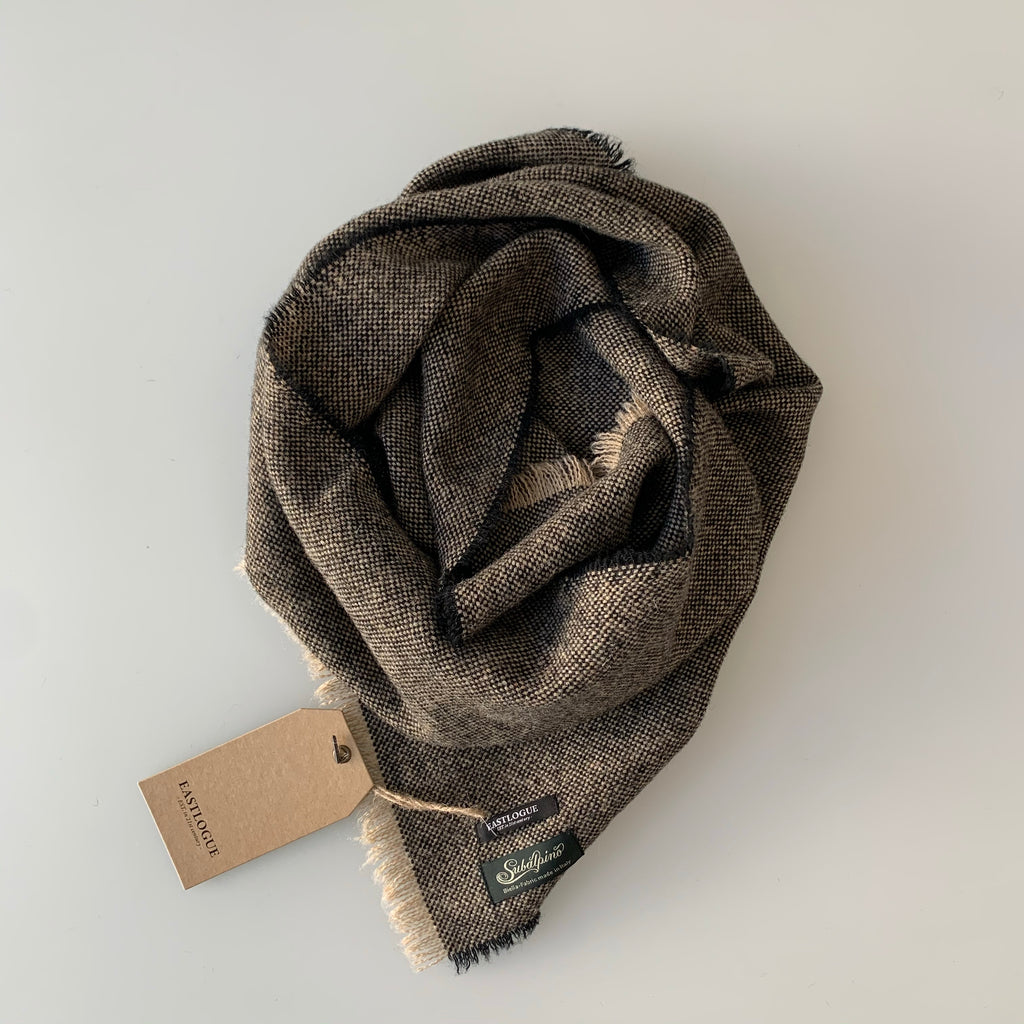 Wool Scarf - Beige Block Check - Tempo