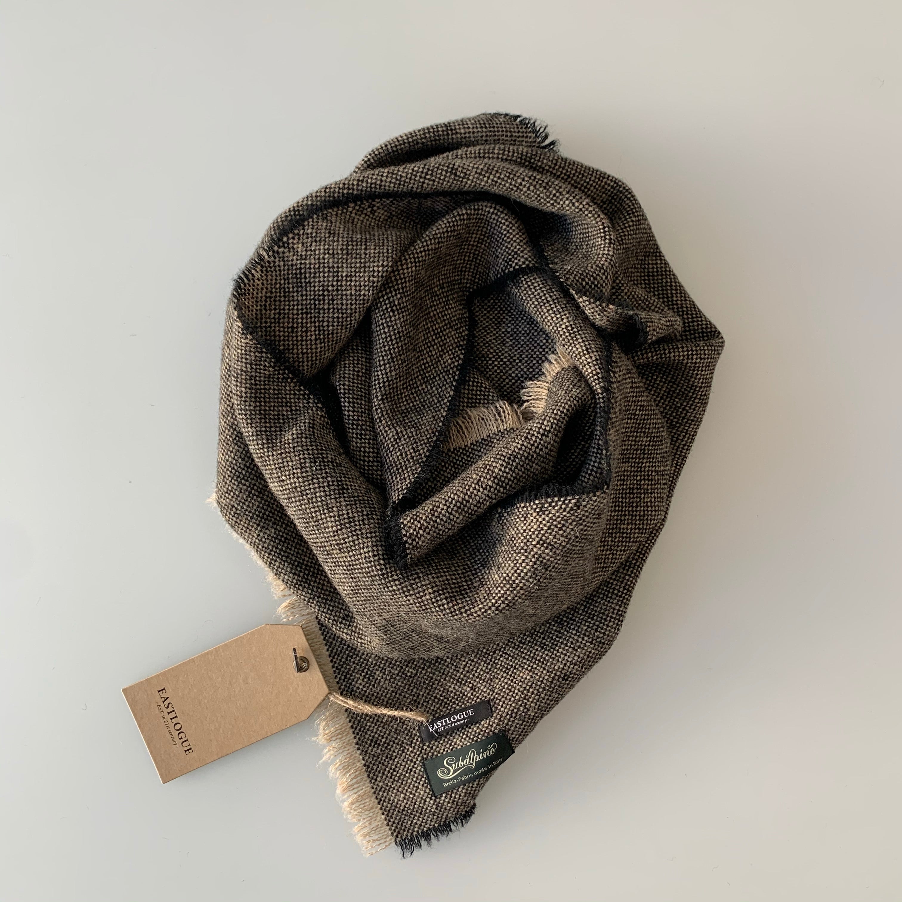 Wool Scarf - Beige Block Check - Tempo