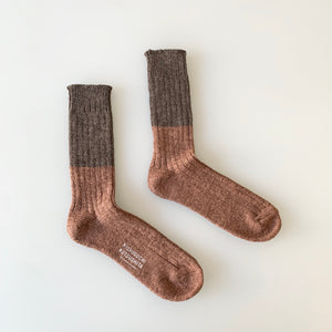 Wool Cotton Slab Socks in Brown - Tempo