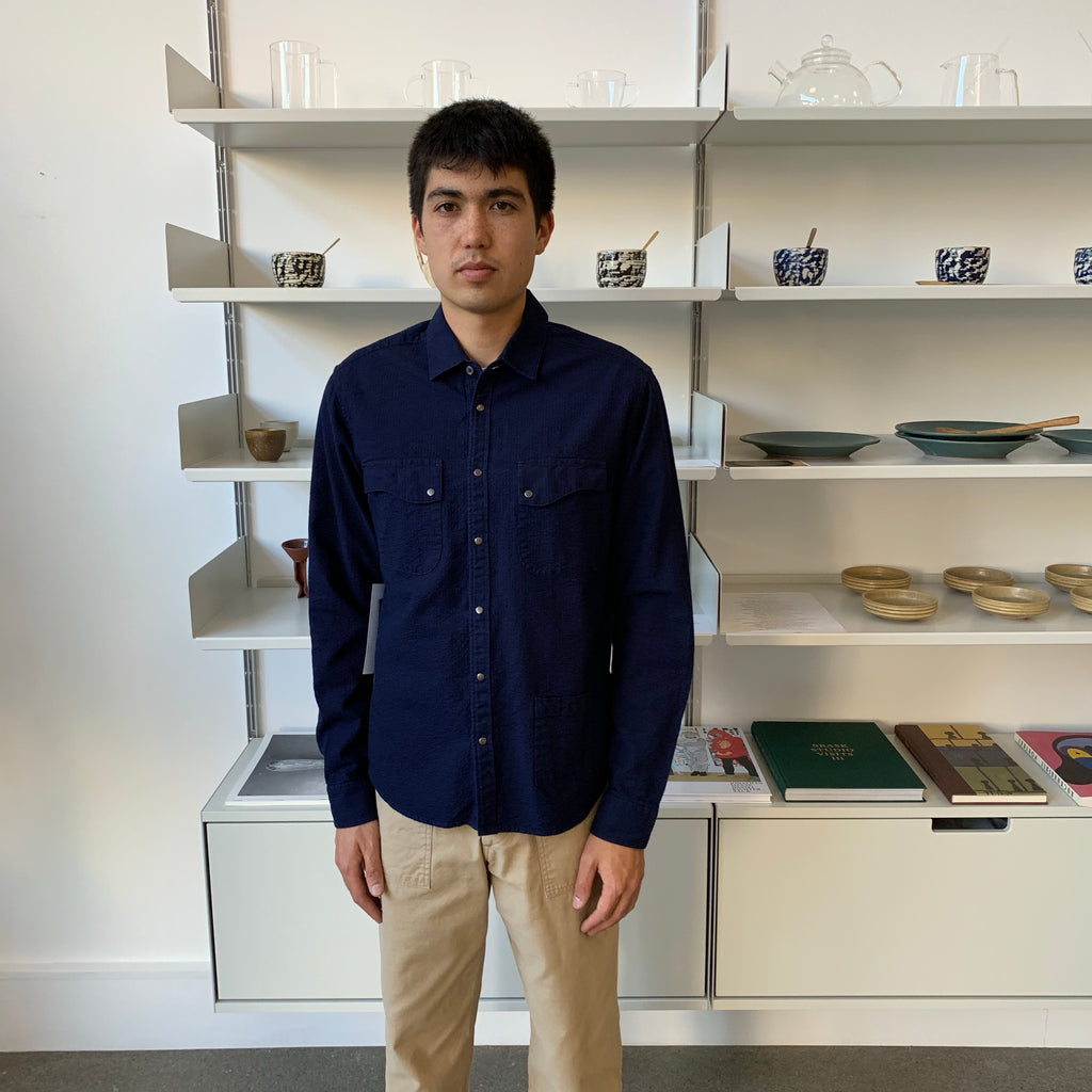 6oz Kuroki Double Indigo Dobby Seersucker Shirt - OW - Tempo