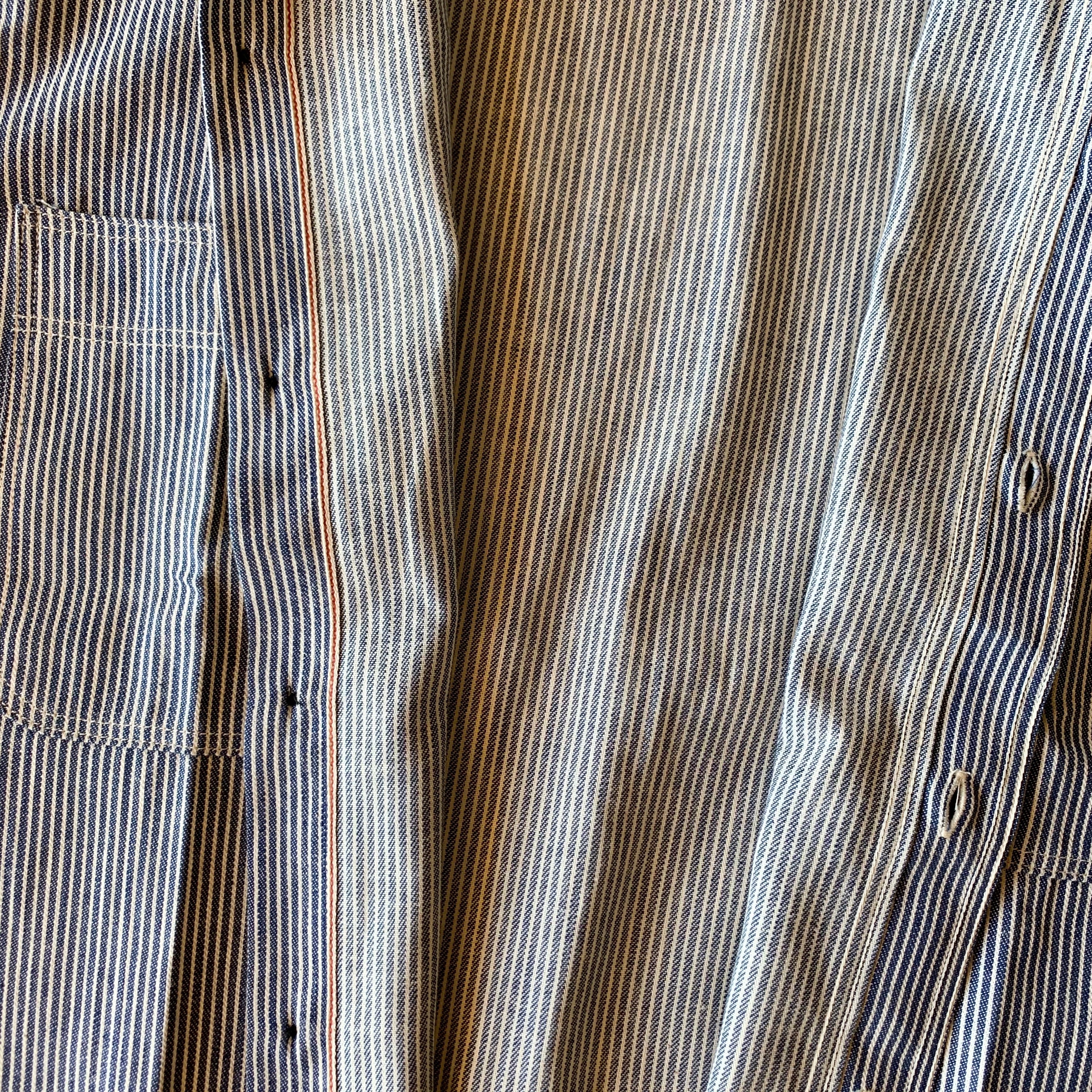 Ragtime Triple Stitch Hickory Stripe S/S Shirts in Dark Blue
