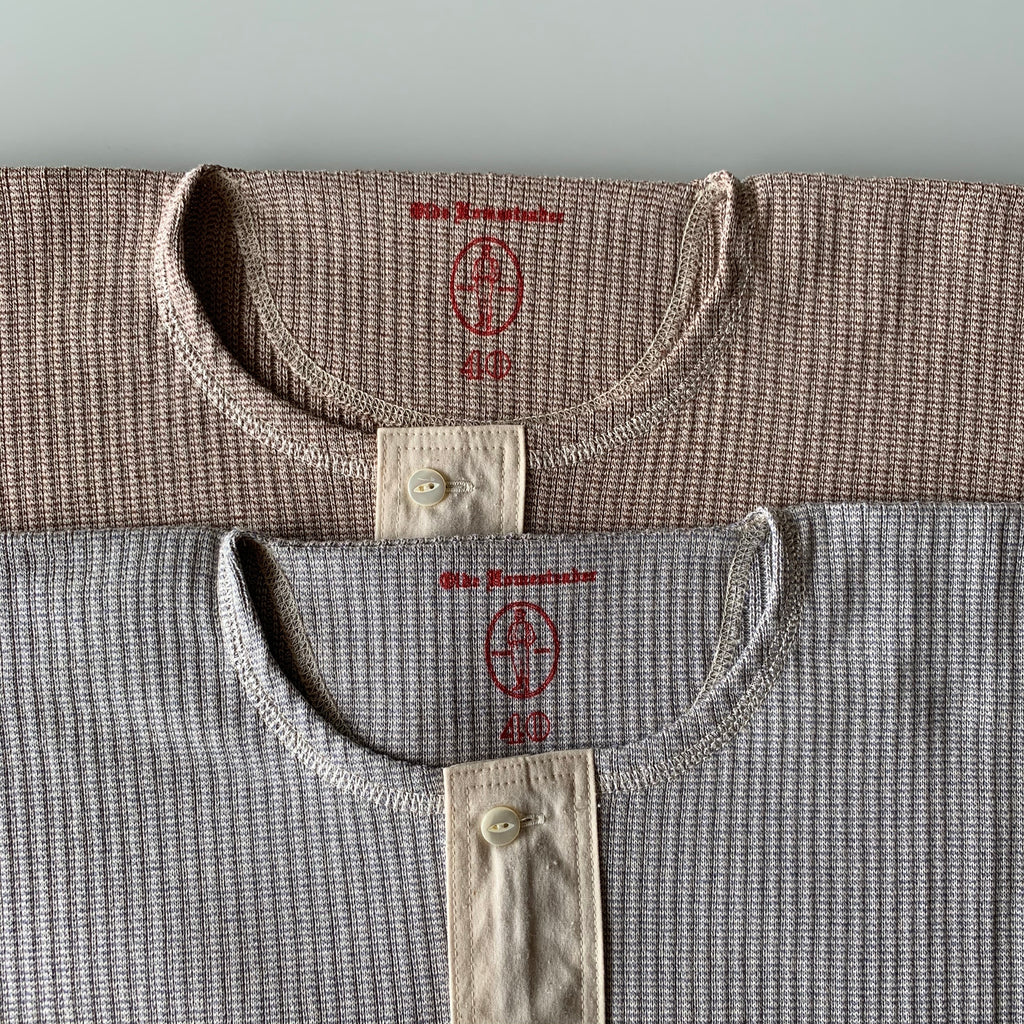 US001 Swedish Army Rib Henley Neck Long Sleeve in Mottled Light Blue - Tempo