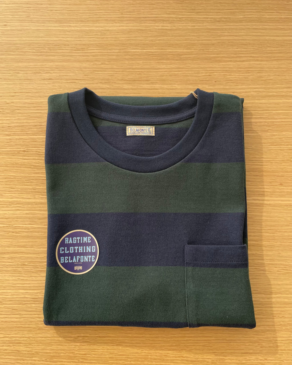 T-shirt Ragtime Rugby Border Pocket en vert x bleu marine 